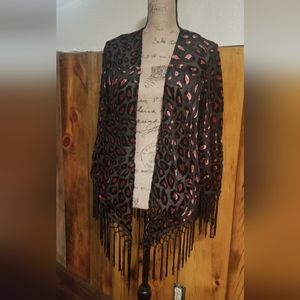 🔮 STEVIE NICKS STYLE Velvet Burnout Leopard Print Fringe Kimono